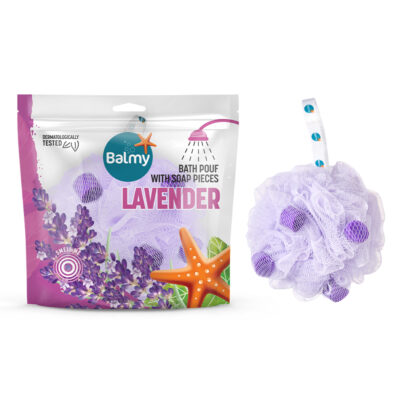 Balmy Bath Pouf Lavender ANA paket ve Ürün 1000X1000 EN