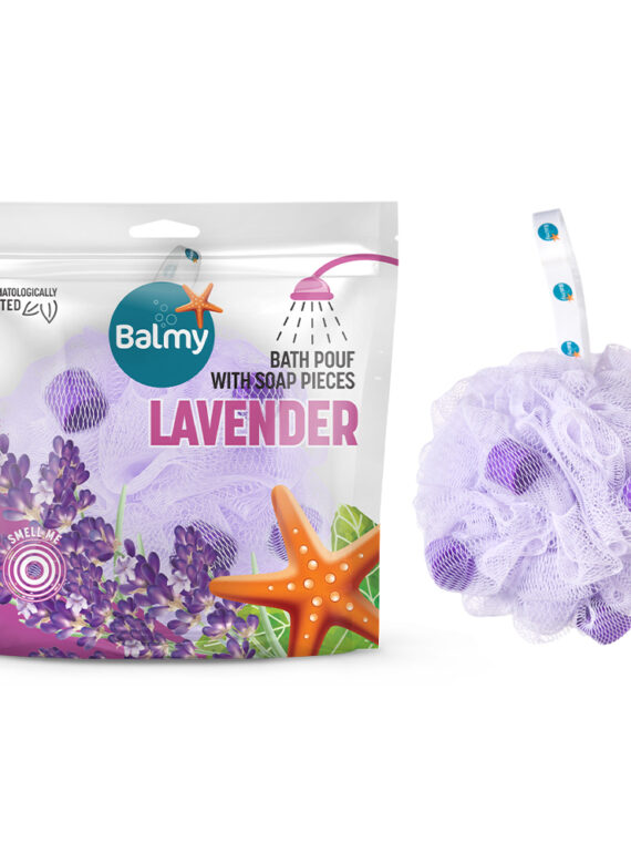 Balmy Bath Pouf Lavender ANA paket ve Ürün 1000X1000 EN