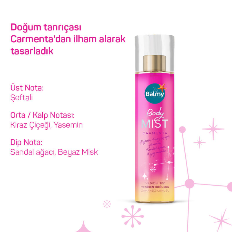 Balmy Carmenta Kadın Vücut Spreyi, Şeftali & Sandal Ağacı & Beyaz Misk 200 ml - Görsel 3